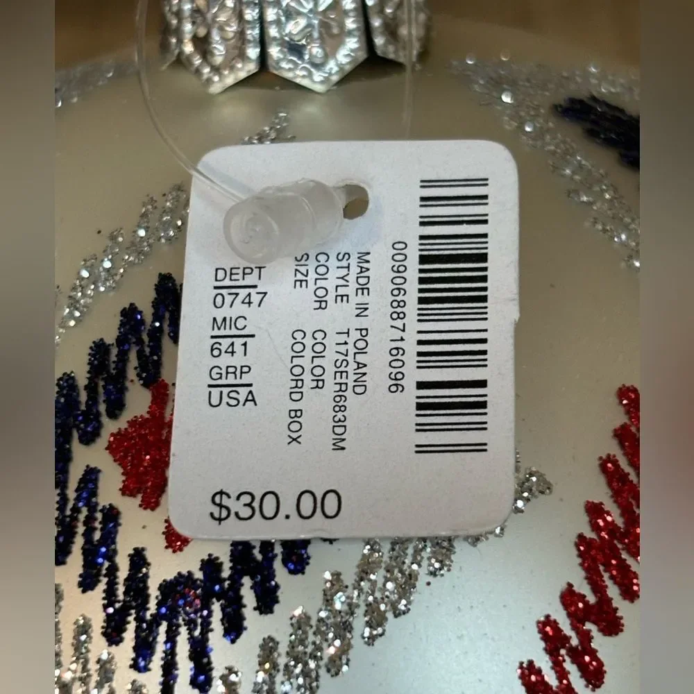 NEW Trimsetter By Dillards Poland Red White Blue Ball Glass Christmas Ornament